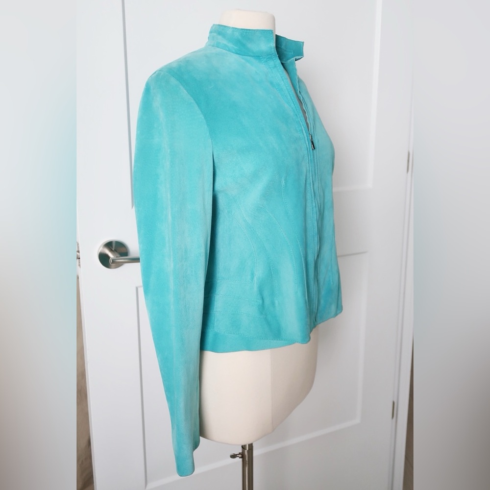 Jones New York Collection Suede Jacket in Turquoise Blue Aqua, Y2K - Picture 5 of 11